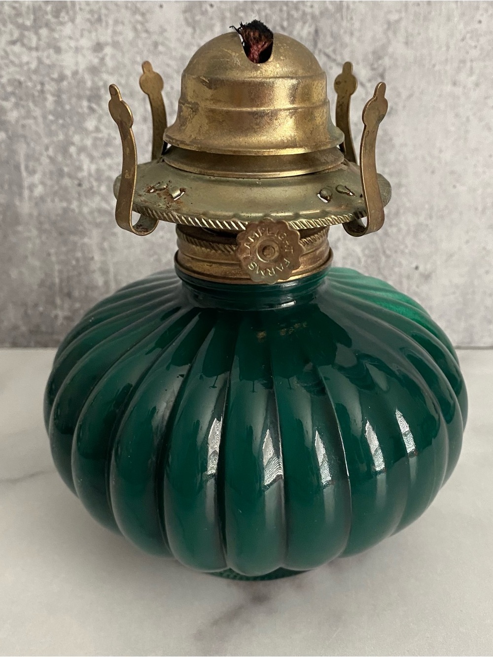 Vintage Lamplight Farms Emerald Green Ribbed Oil Lamp